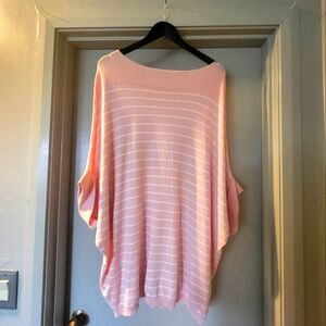 Pink Striped Chic Soul Bat Wing Sweater 2X